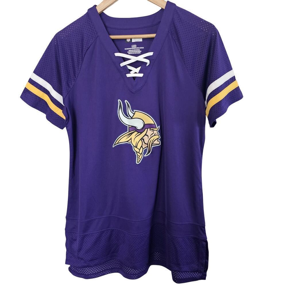 NFL Minnesota Vikings Jersey Women Large Purple Lace Up Football Casual Game Day